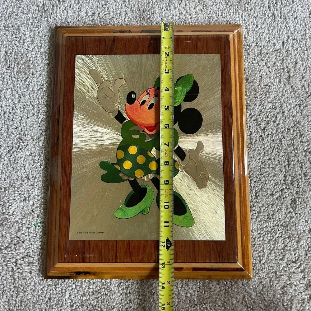 Vintage Disney Minnie Mouse Wooden Plaque Wall‎ Art Green Dress Polka Dot Retro